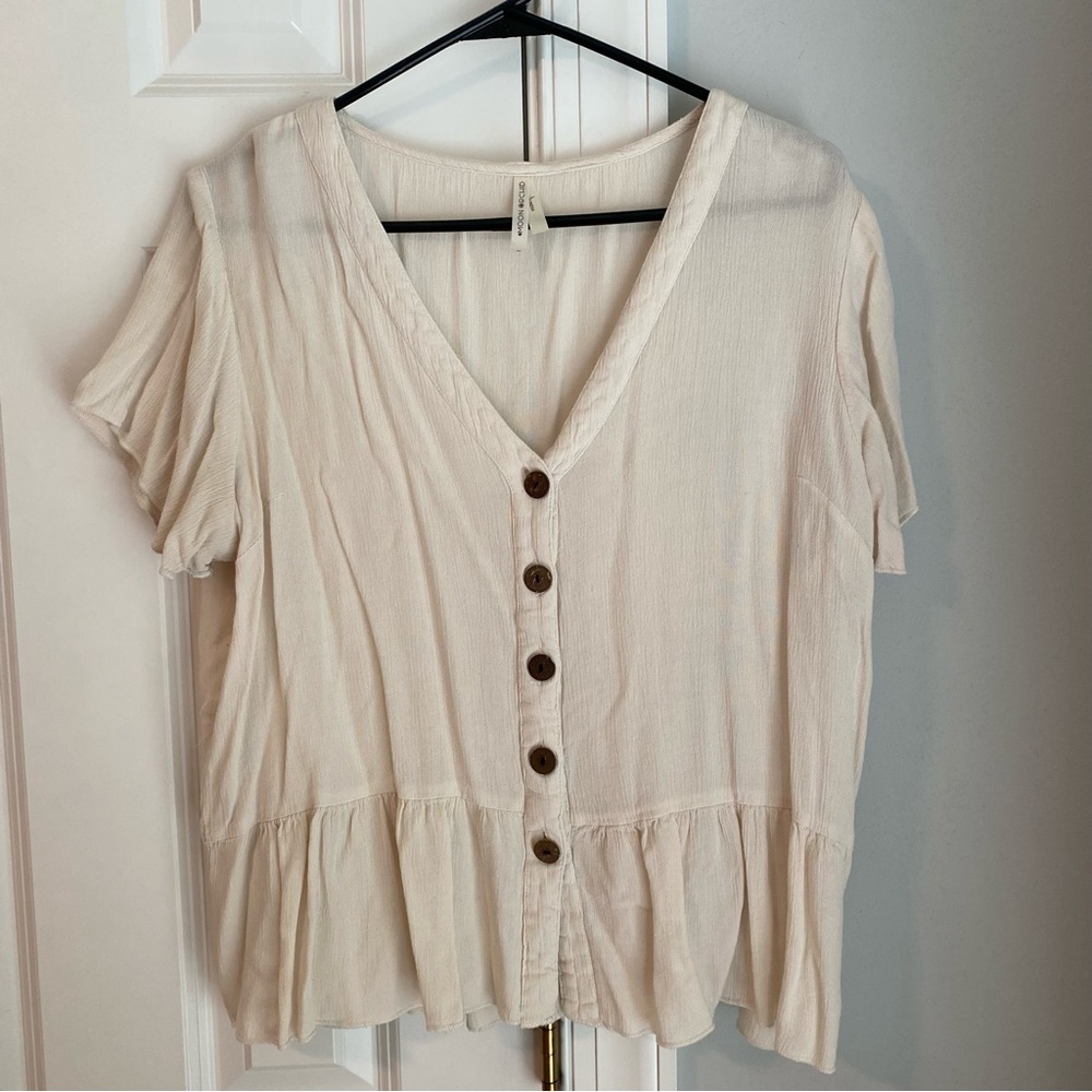 Beige linen peplum top